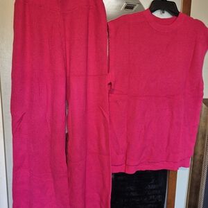 Vibrant Pink Knit Sweater and Pants Set